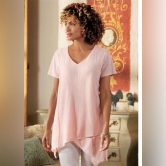 Soft Surroundings Neroli Asymmetrical Hem Tee Red Clay Size Medium - Picture 1 of 14